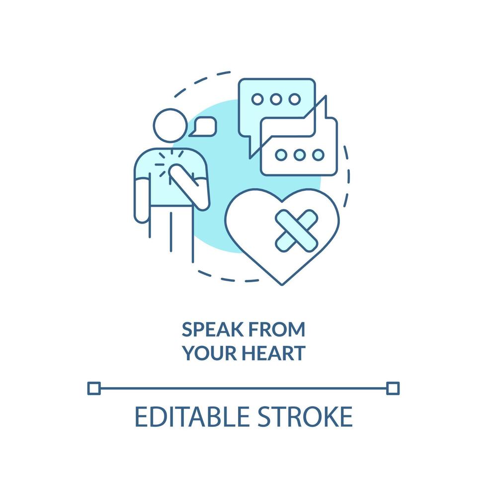 Speak from heart turquoise concept icon. Healing relationship after argument abstract idea thin line illustration. Isolated outline drawing. Editable stroke. vector