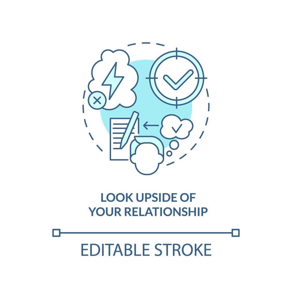 Look upside of relationship turquoise concept icon. Keep passion in relationship tip abstract idea thin line illustration. Isolated outline drawing. Editable stroke. vector