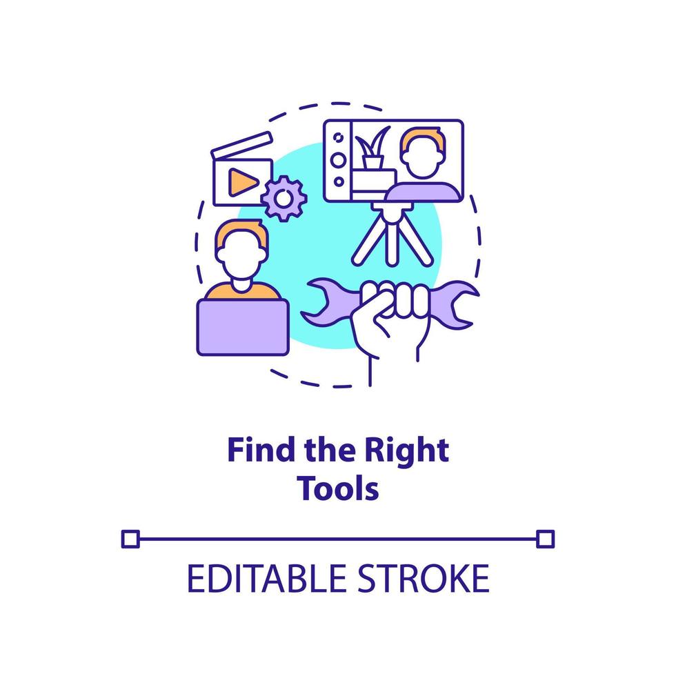 Find right tools concept icon. Interactive videos. Creating educational video abstract idea thin line illustration. Isolated outline drawing. Editable stroke. vector