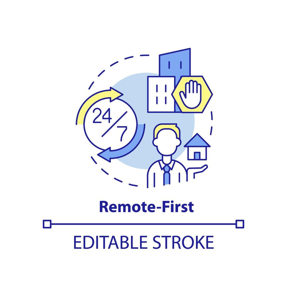 Remote first concept icon. Work from home preference. Hybrid work model abstract idea thin line illustration. Isolated outline drawing. Editable stroke. vector