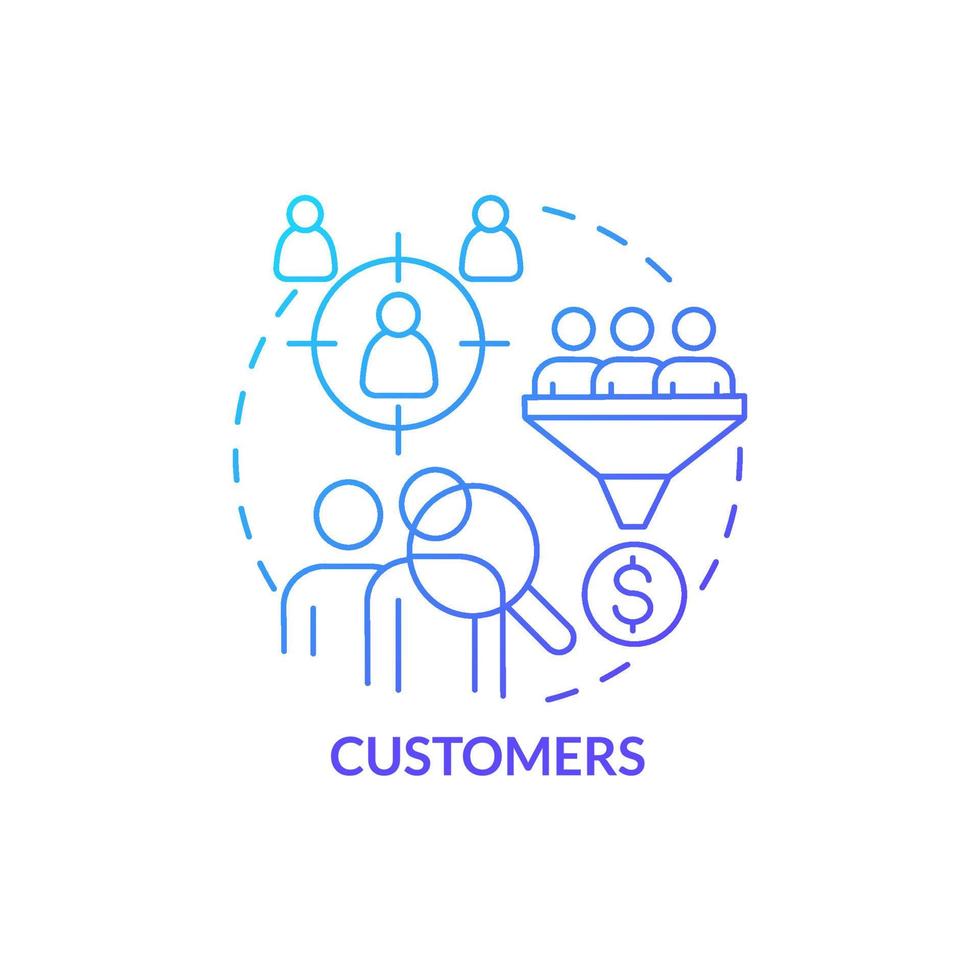 Customers blue gradient concept icon. Engage clients. Product management process. Business model canvas abstract idea thin line illustration. Isolated outline drawing. vector