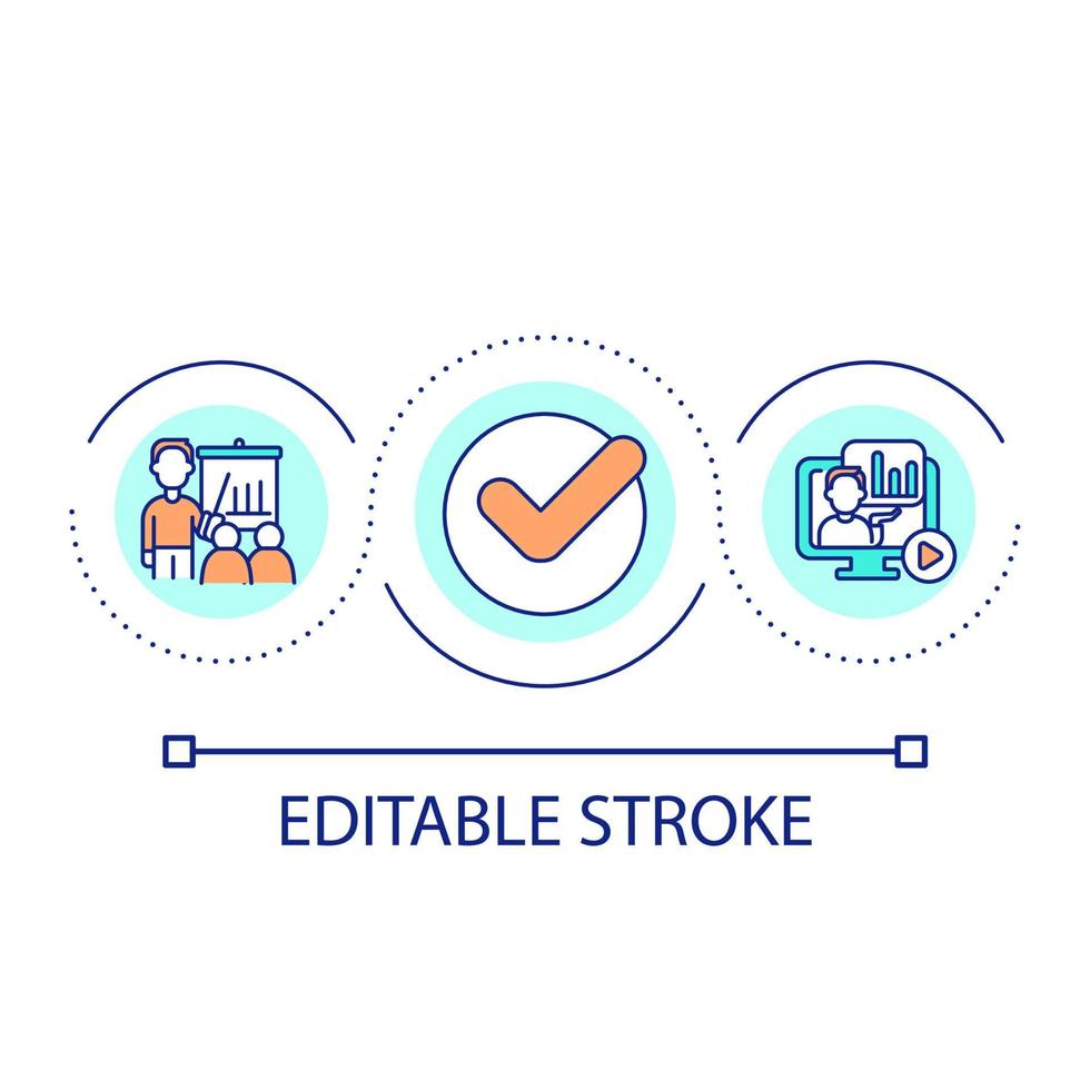 Virtual and onsite employee training loop concept icon. Mentorship abstract idea thin line illustration. Online educational experience. Isolated outline drawing. Editable stroke. vector