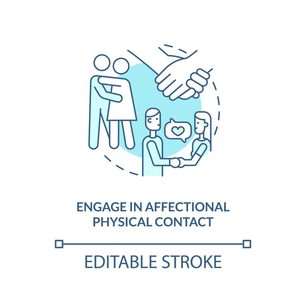 Engage in affectional physical contact turquoise concept icon. Living together abstract idea thin line illustration. Isolated outline drawing. Editable stroke. vector