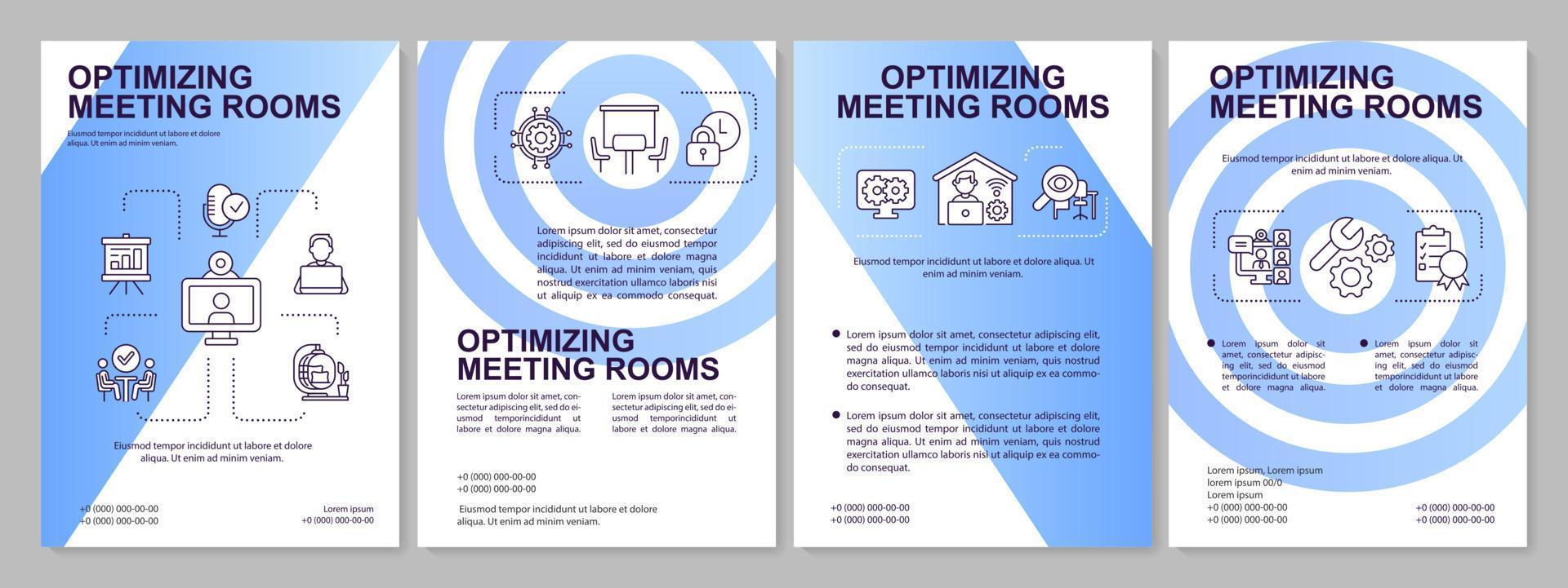 mejora de la plantilla de folleto azul de las salas de reuniones. negocio. diseño de folletos con iconos lineales. 4 diseños vectoriales editables para presentación, informes anuales. vector