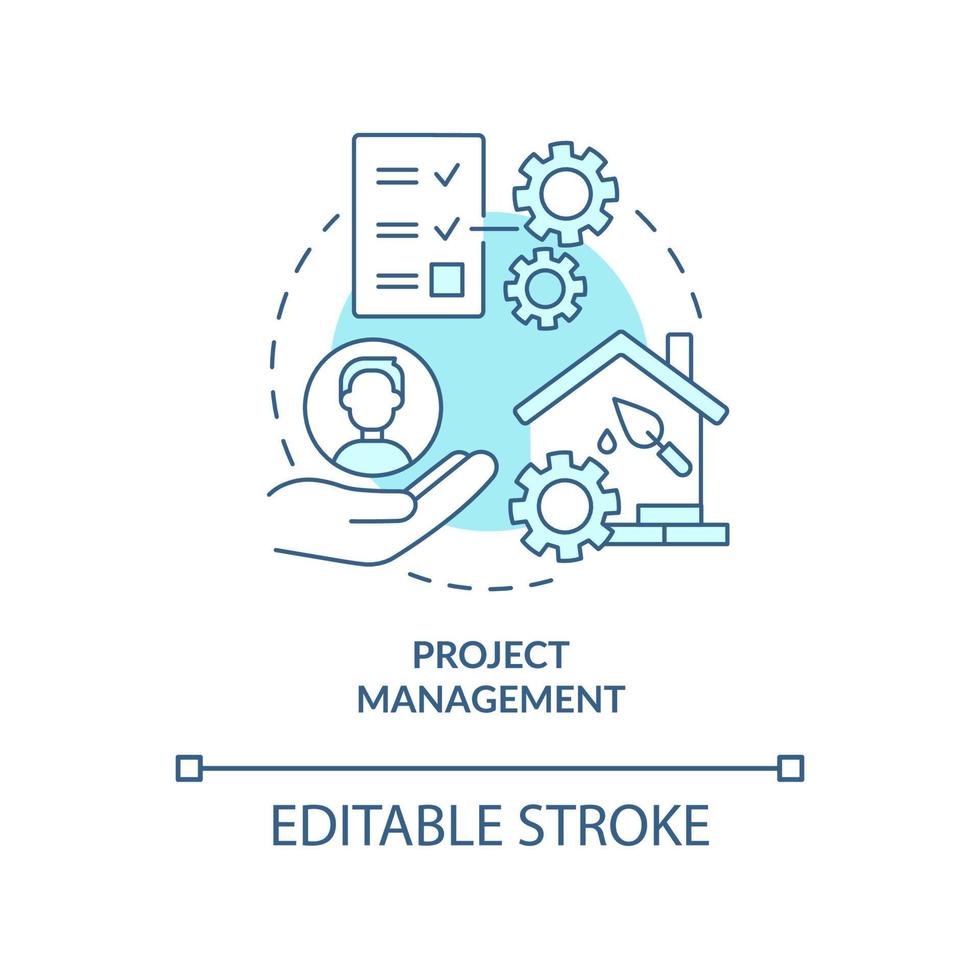 Project management turquoise concept icon. Construction work. Real estate development abstract idea thin line illustration. Isolated outline drawing. Editable stroke. vector