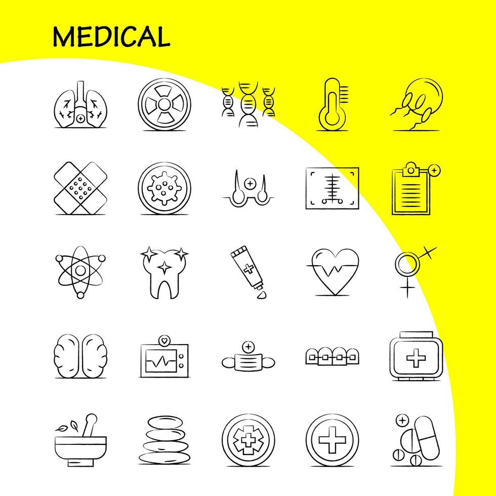 Medical Hand Drawn Icons Set For Infographics Mobile UXUI Kit And Print Design Include Hospital Medical Scanner Statistic Stone Spa Health Mask Eps 10 Vector