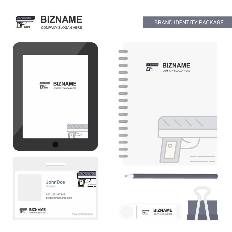 Gun Business Logo Tab App Diary PVC Employee Card and USB Brand Stationary Package Design Vector Template