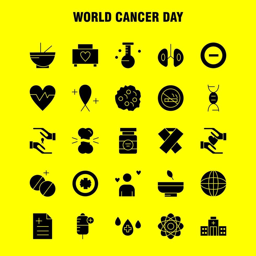 World Cancer Day Solid Glyph Icons Set For Infographics Mobile UXUI Kit And Print Design Include Hands Ribbon Love Romantic Report Love Romantic Valentine Icon Set Vector