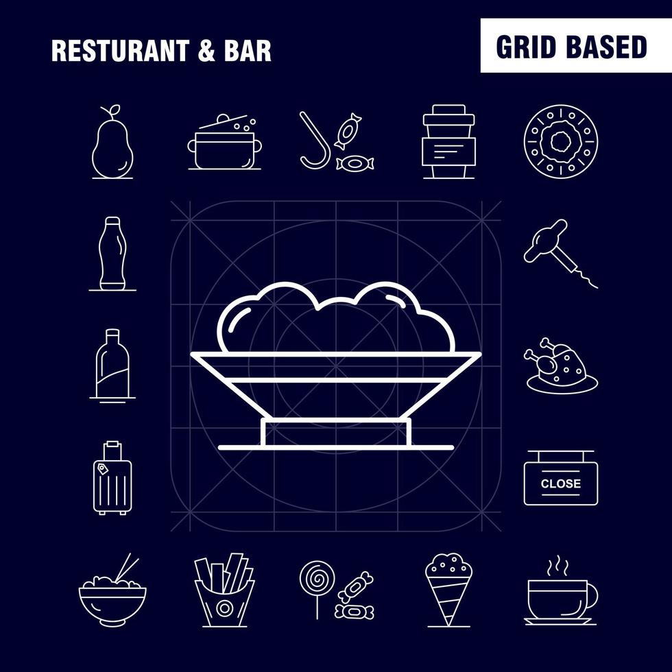 icono de línea de restaurante y bar para impresión web y kit de uxui móvil, como pizza, comida, comida, comida, patata, comer, paquete de pictogramas, vector