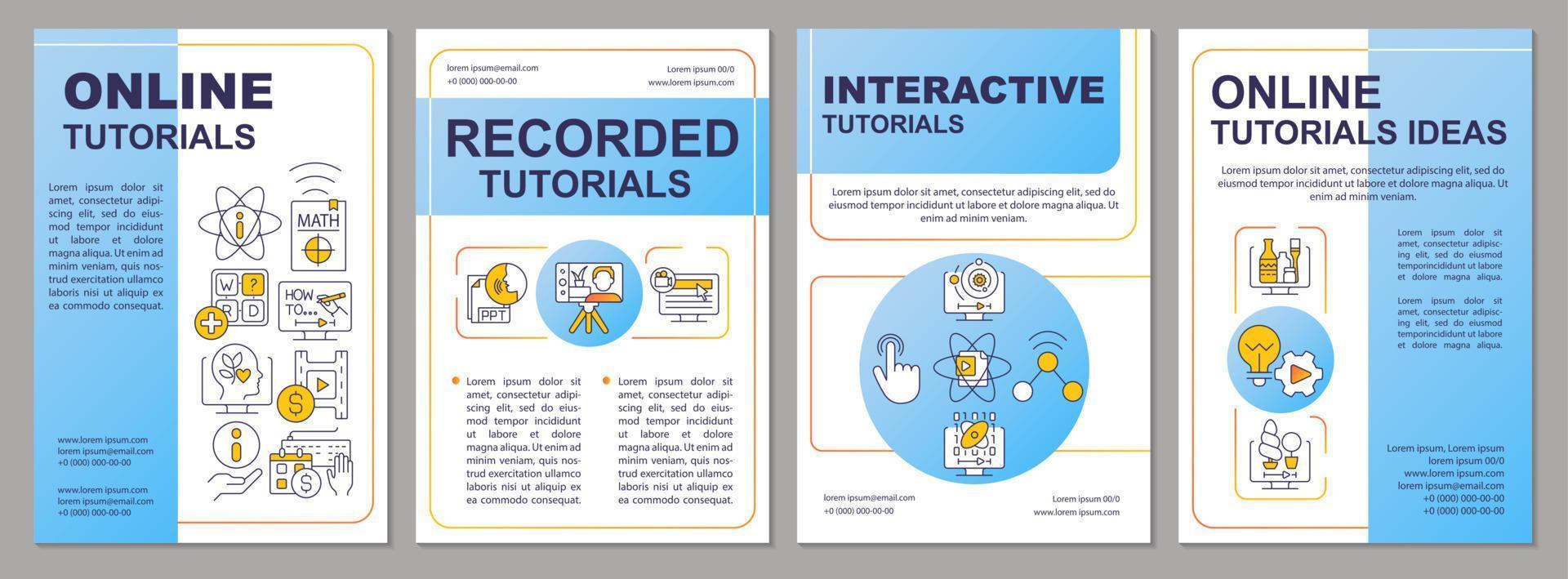 Online tutorials blue brochure template. Educational content. Leaflet design with linear icons. Editable 4 vector layouts for presentation, annual reports.