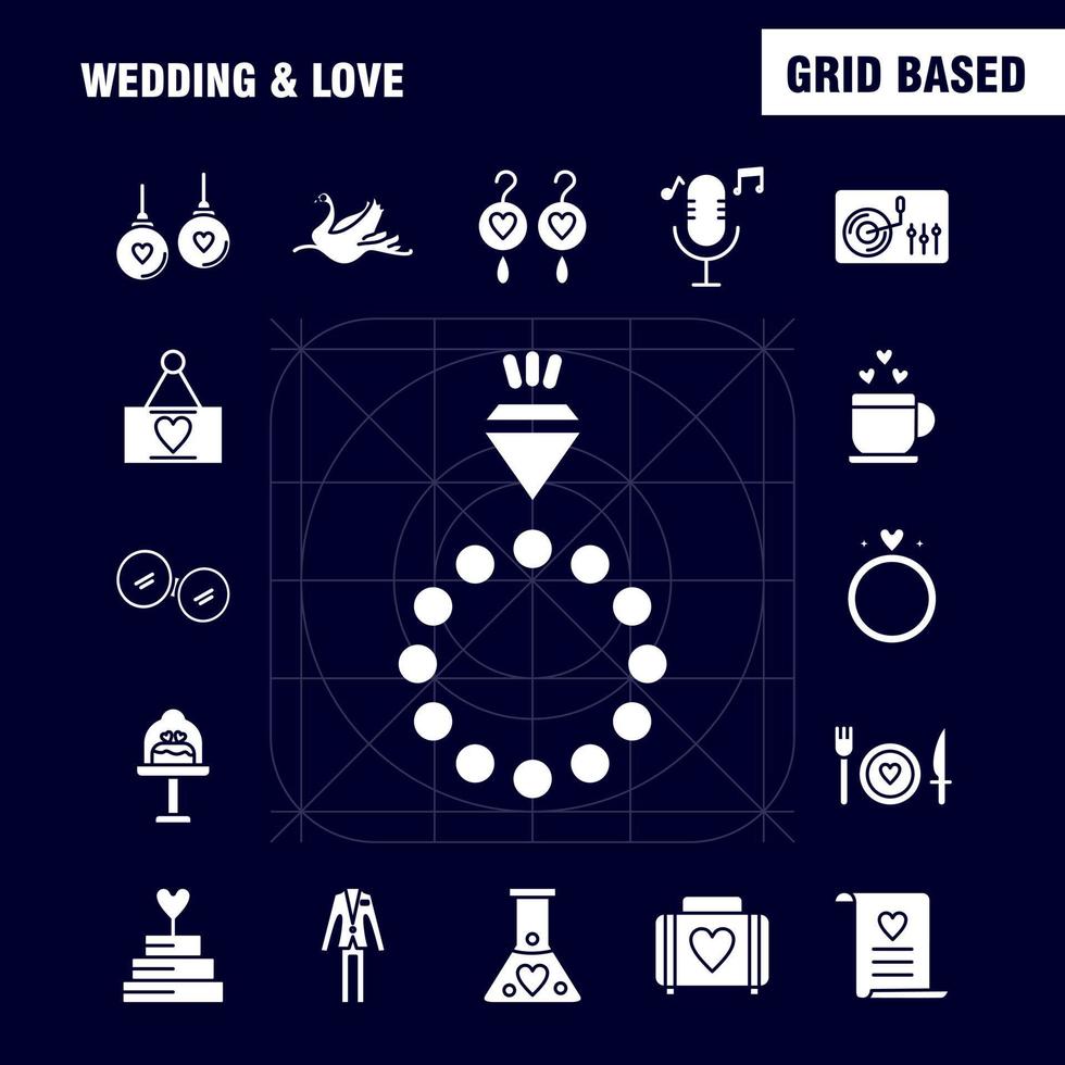 Wedding And Love Solid Glyph Icons Set For Infographics Mobile UXUI Kit And Print Design Include Cup Tea Love Wedding Heart Candle Light Love Icon Set Vector
