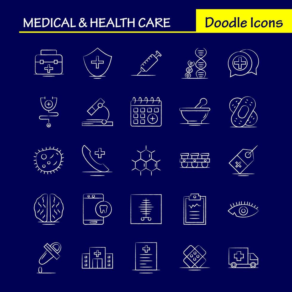 Medical And Health Care Hand Drawn Icon for Web Print and Mobile UXUI Kit Such as Medical Chatting Plus Health Mobile Cell Tooth Medical Pictogram Pack Vector