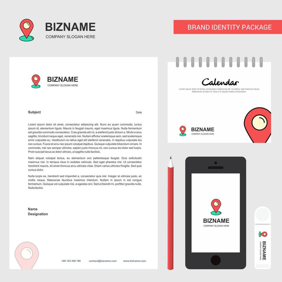 Map pointer Business Letterhead Calendar 2019 and Mobile app design vector template