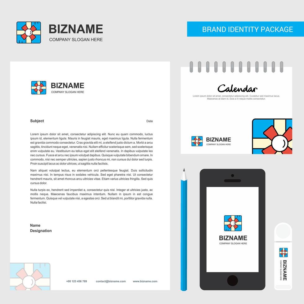 Giftbox Business Letterhead Calendar 2019 and Mobile app design vector template