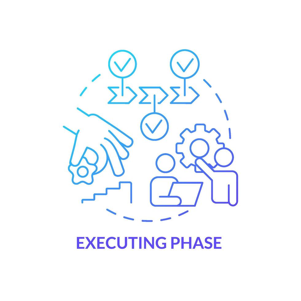 Executing phase blue gradient concept icon. Process of tasks completing. Project management abstract idea thin line illustration. Isolated outline drawing. vector