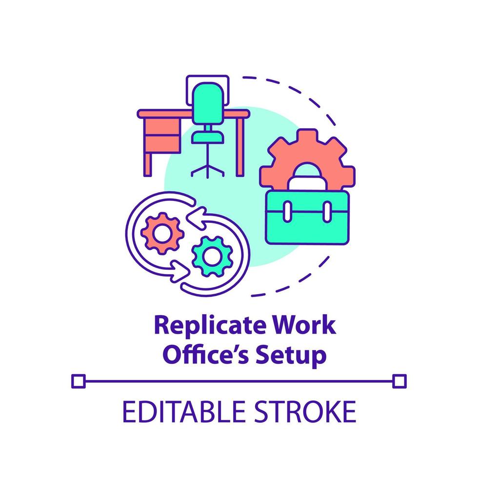 replicar el icono del concepto de configuración de la oficina de trabajo. tecnología. sugerencia de productividad idea abstracta ilustración de línea delgada. dibujo de contorno aislado. trazo editable. vector