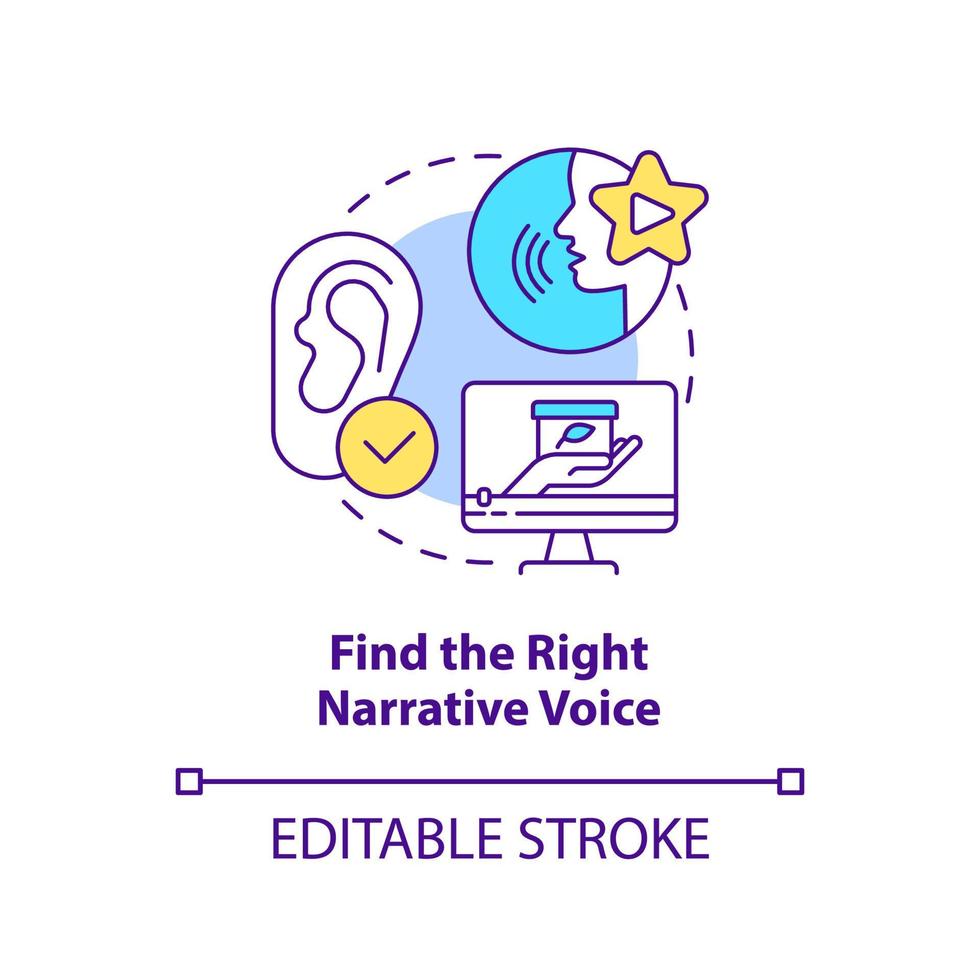 Find right narrative voice concept icon. Voice over. Sales online training videos abstract idea thin line illustration. Isolated outline drawing. Editable stroke. vector