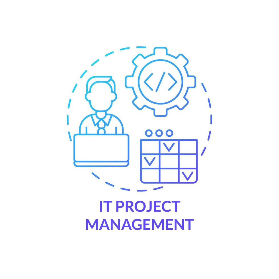 IT project management blue gradient concept icon. Coding. Creating software and applications abstract idea thin line illustration. Isolated outline drawing. vector