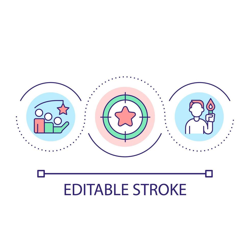 Achieve team goal with good leader loop concept icon. Visualization practice abstract idea thin line illustration. Goal focused motivation. Isolated outline drawing. Editable stroke. vector