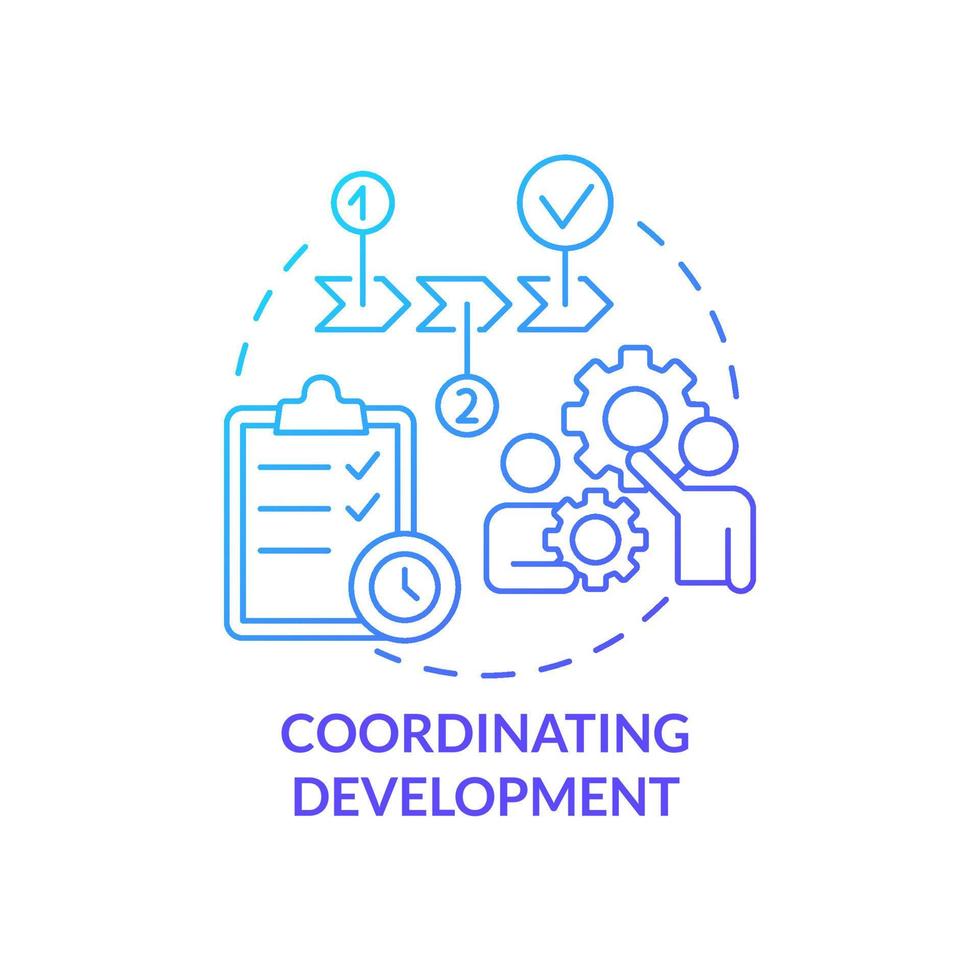 Coordinating development blue gradient concept icon. Build realization plan. Product management abstract idea thin line illustration. Isolated outline drawing. vector
