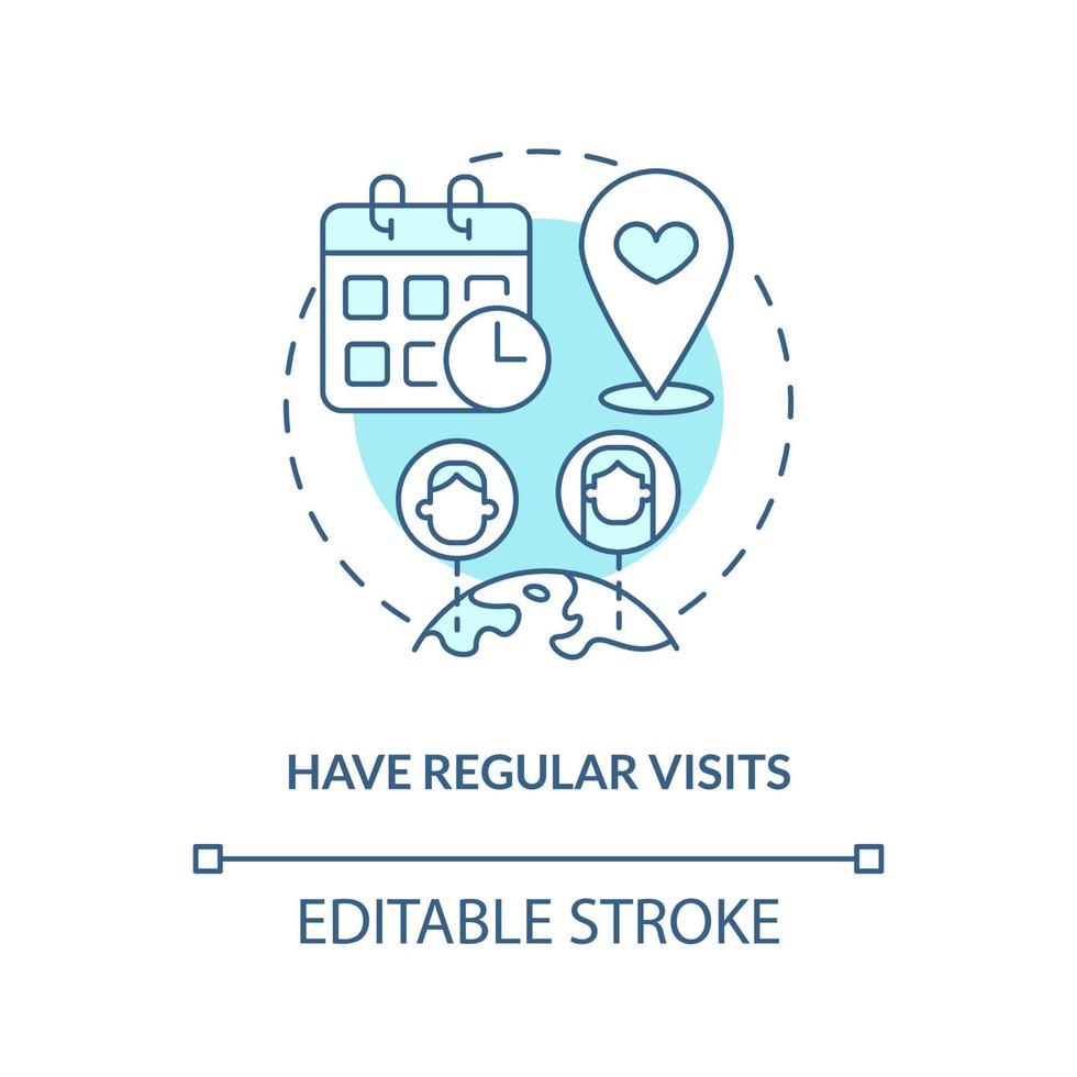 Have regular visits turquoise concept icon. Fixing long-distance relationship abstract idea thin line illustration. Isolated outline drawing. Editable stroke. vector