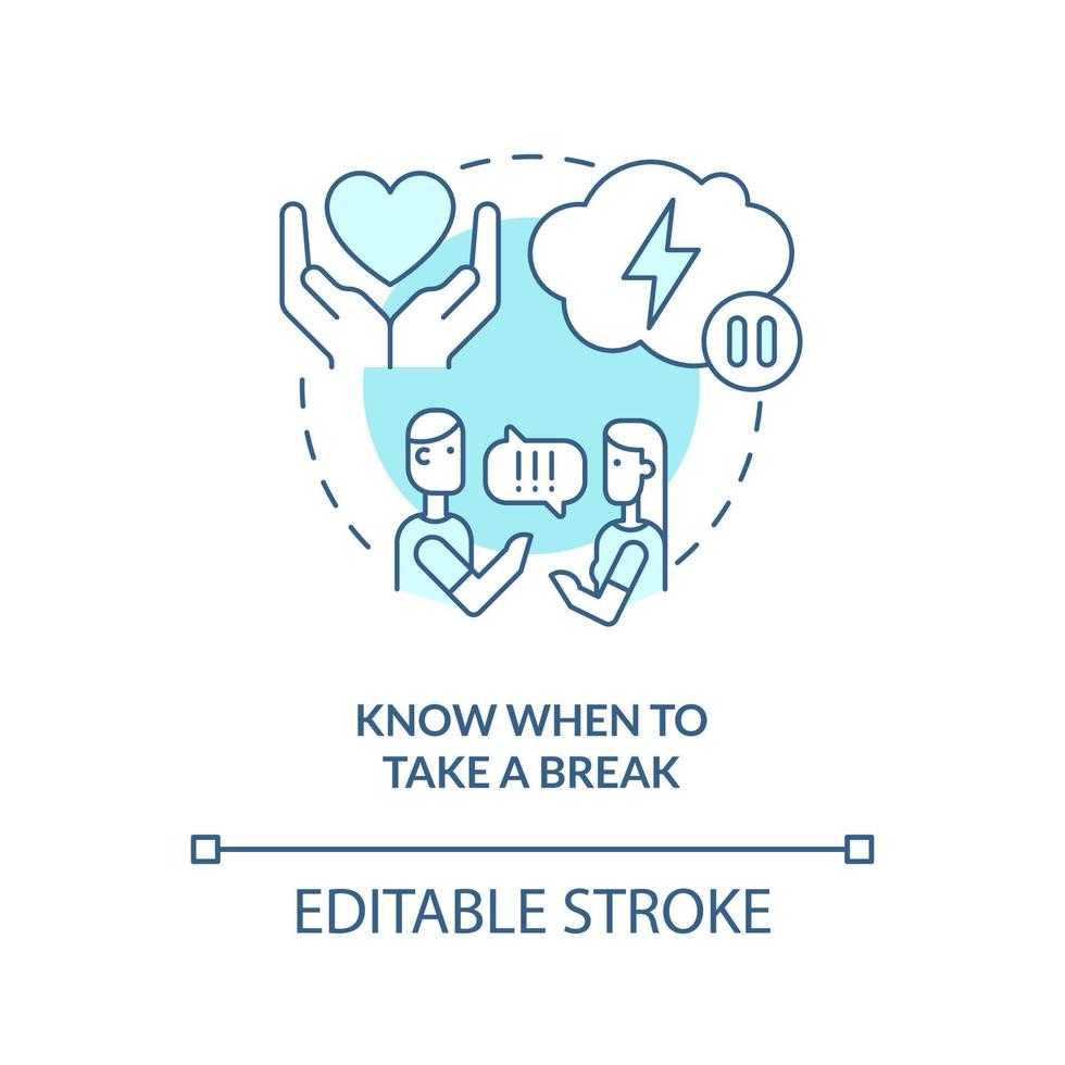 Know when to take break turquoise concept icon. Fixing broken marriage abstract idea thin line illustration. Isolated outline drawing. Editable stroke. vector