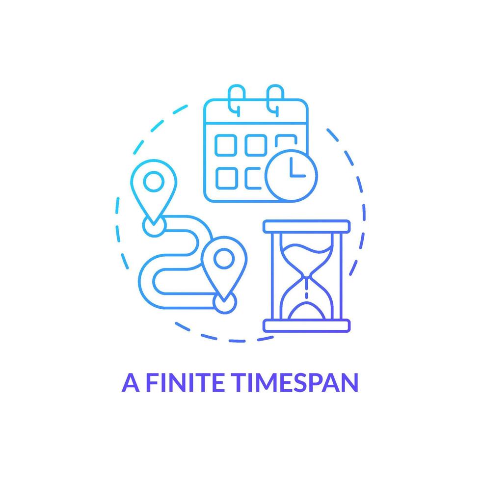 Finite timespan blue gradient concept icon. Definite start and end phases. Project management abstract idea thin line illustration. Isolated outline drawing. vector