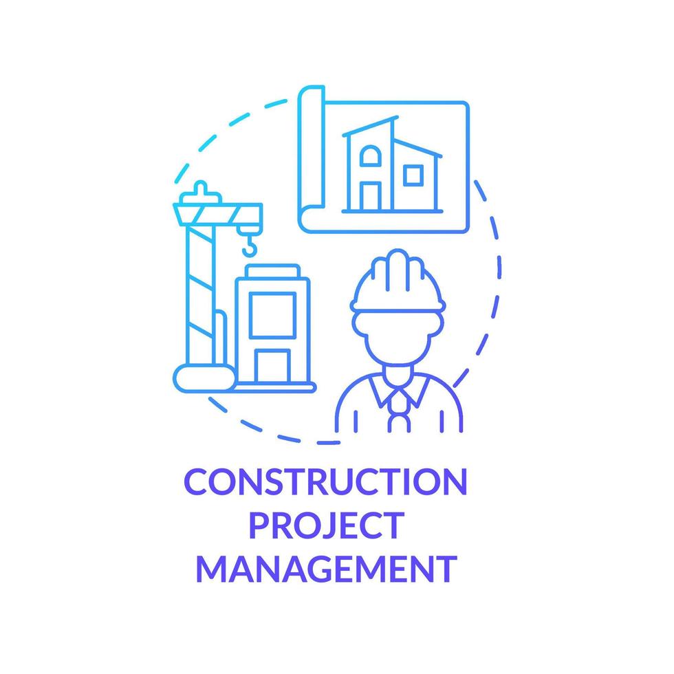 Construction project management blue gradient concept icon. Building technology. Business development strategy abstract idea thin line illustration. Isolated outline drawing. vector