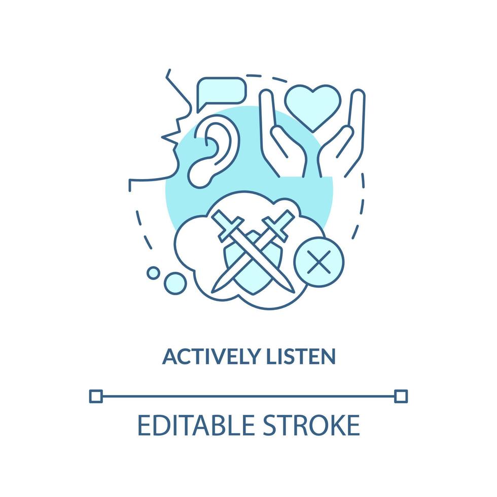 Actively listen turquoise concept icon. Reconnect after huge fight abstract idea thin line illustration. Listening skills. Isolated outline drawing. Editable stroke. vector