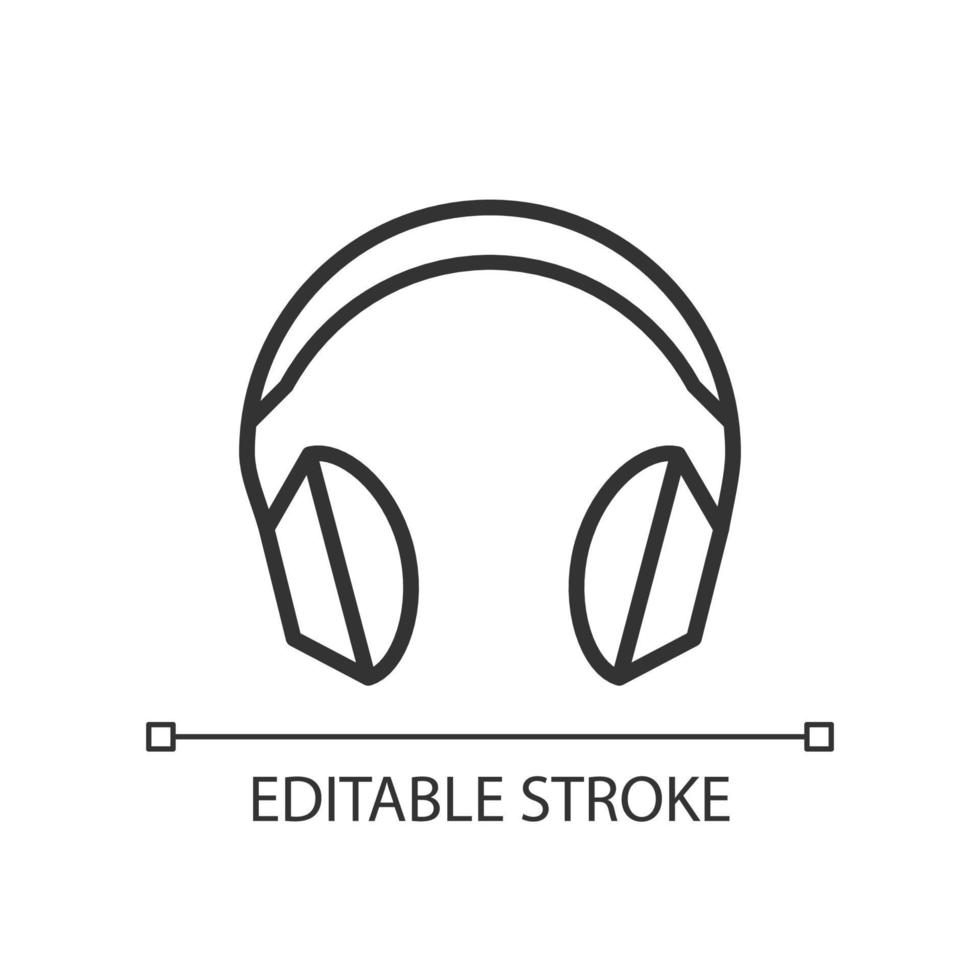 Wireless headphones linear icon. Listening to music. Enjoying sound quality. Audio technology. Headset. Thin line illustration. Contour symbol. Vector outline drawing. Editable stroke.
