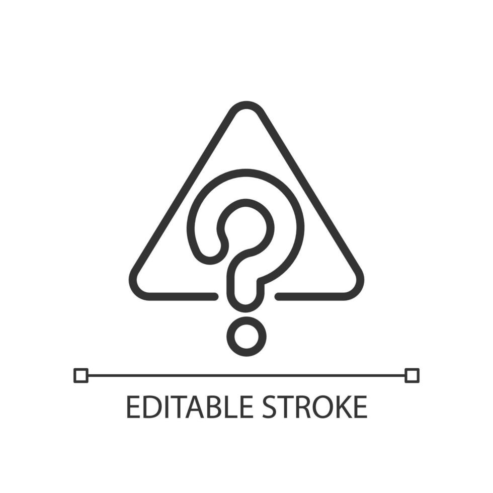 Unknown error pixel perfect linear icon. Unrecognized failure. Electronic device unidentified issue. Thin line illustration. Contour symbol. Vector outline drawing. Editable stroke.