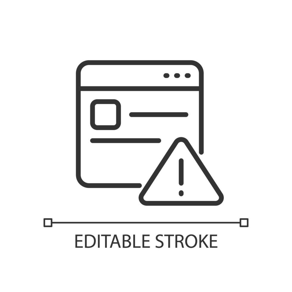 Website error pixel perfect linear icon. Webpage broken. Network connection failed. Server issue. Thin line illustration. Contour symbol. Vector outline drawing. Editable stroke.