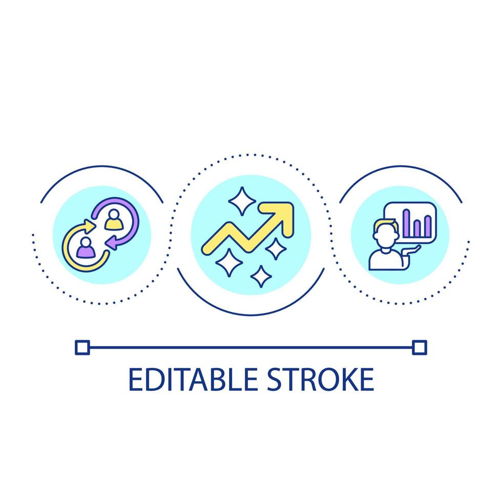 lograr el icono del concepto de bucle de resultados empresariales. Ilustración de línea delgada de idea abstracta de gestión de rendimiento eficaz. estrategia corporativa. dibujo de contorno aislado. trazo editable. vector