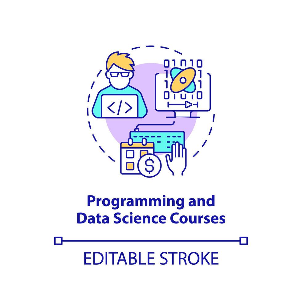 Programming and data science courses concept icon. Online education idea abstract idea thin line illustration. Isolated outline drawing. Editable stroke. vector