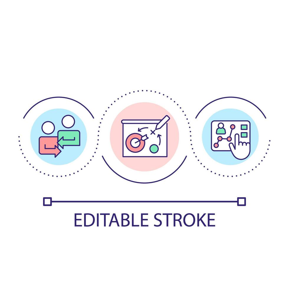 Strategic planning process loop concept icon. Coordinating with colleagues abstract idea thin line illustration. Team management. Isolated outline drawing. Editable stroke. vector