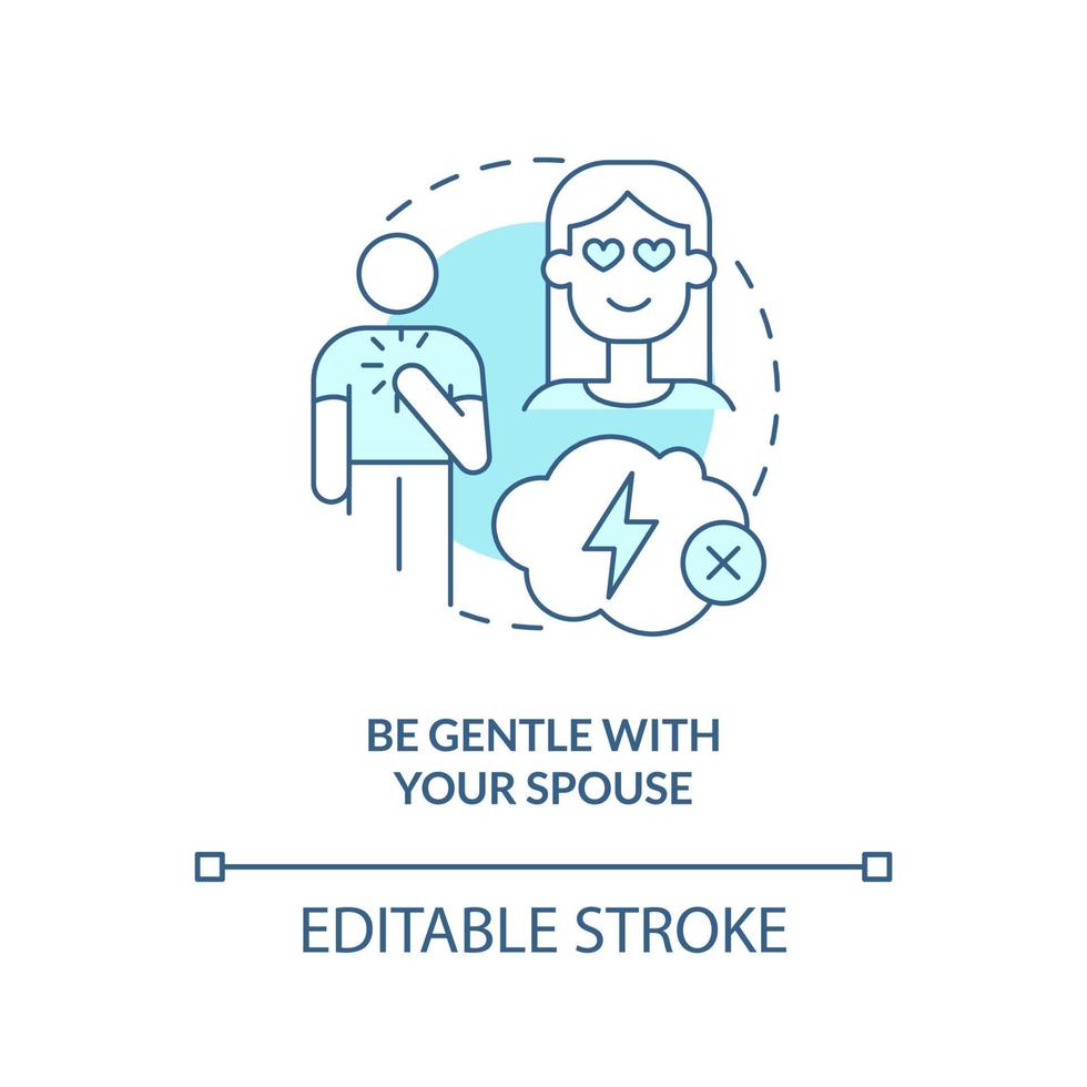 Be gentle with spouse turquoise concept icon. Solving marital problems abstract idea thin line illustration. Isolated outline drawing. Editable stroke. vector