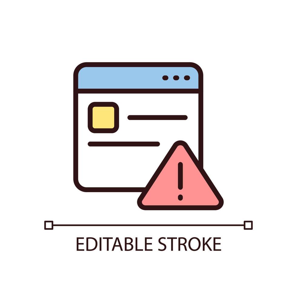 Website error pixel perfect RGB color icon. Webpage broken. Network connection failed. Page loading problem. Isolated vector illustration. Simple filled line drawing. Editable stroke.