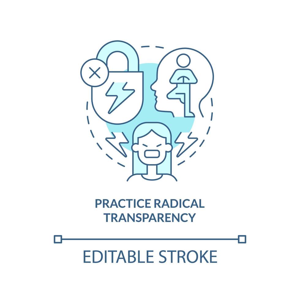 Practice radical transparency turquoise concept icon. Fixing struggling relationship abstract idea thin line illustration. Isolated outline drawing. Editable stroke. vector