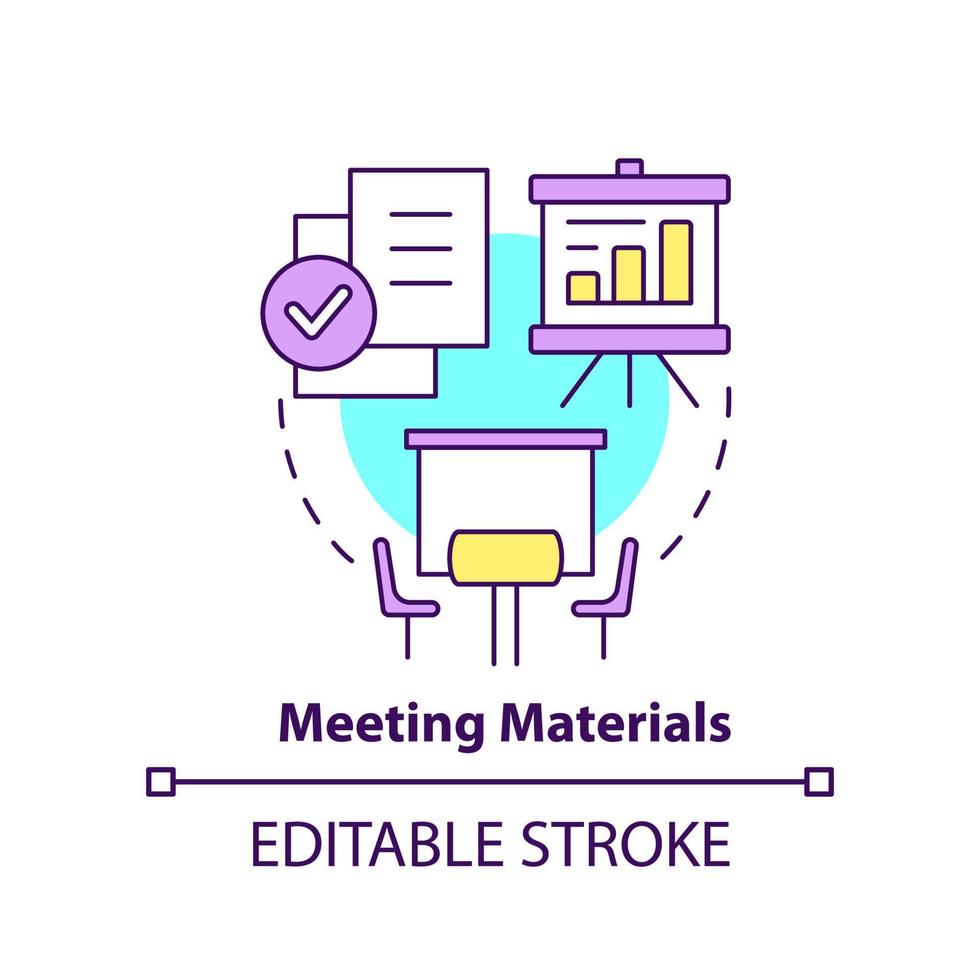 Meeting materials concept icon. Presentation supplies. Conference norm abstract idea thin line illustration. Isolated outline drawing. Editable stroke. vector