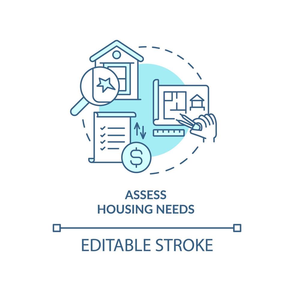 Assess housing needs turquoise concept icon. Property checkup. Home development abstract idea thin line illustration. Isolated outline drawing. Editable stroke. vector