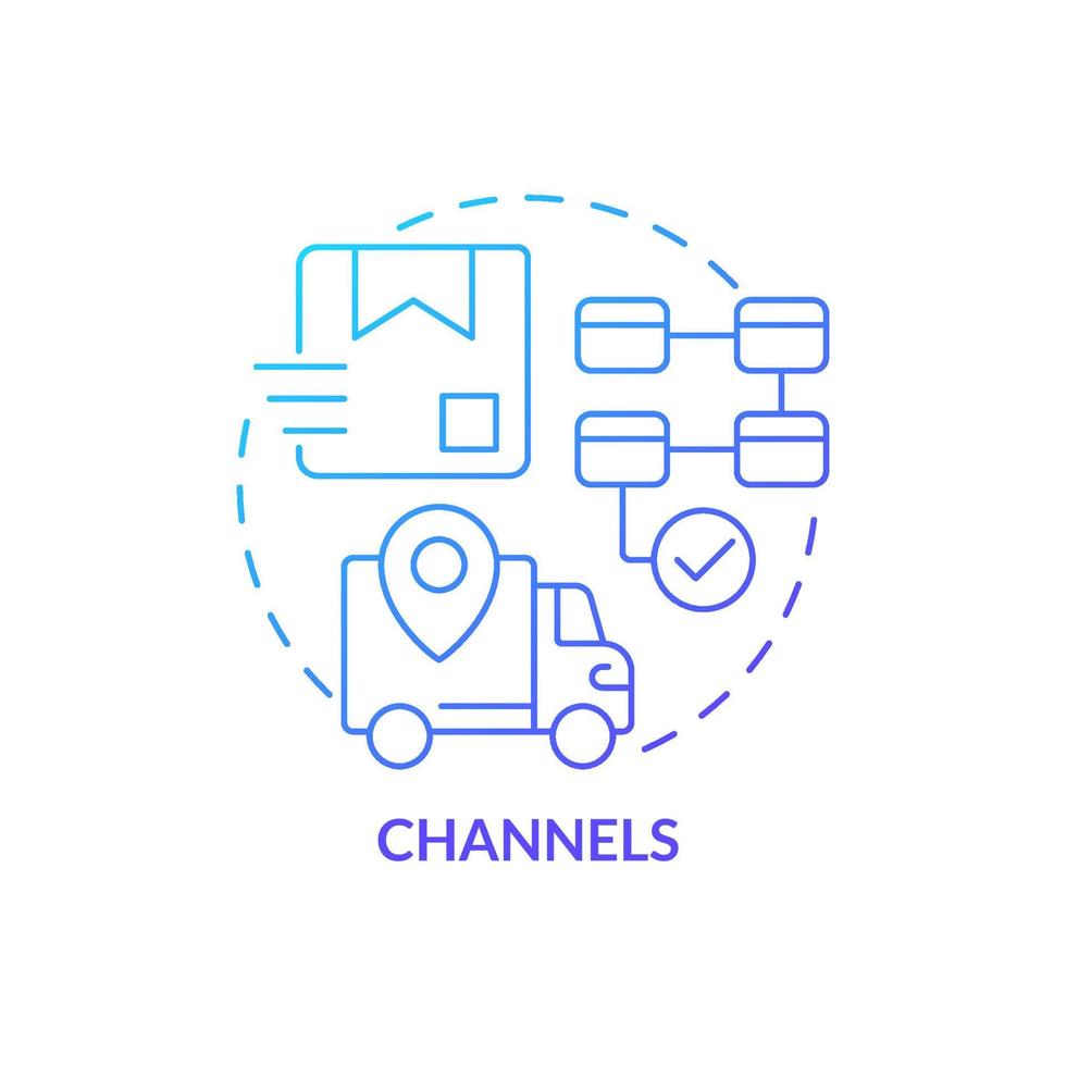 canales icono de concepto de degradado azul. instrumentos de gestión de productos. modelo de negocio lienzo idea abstracta ilustración de línea delgada. dibujo de contorno aislado. vector