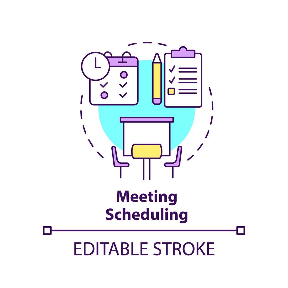 Meeting scheduling concept icon. Work planning. Business conference norm abstract idea thin line illustration. Isolated outline drawing. Editable stroke. vector