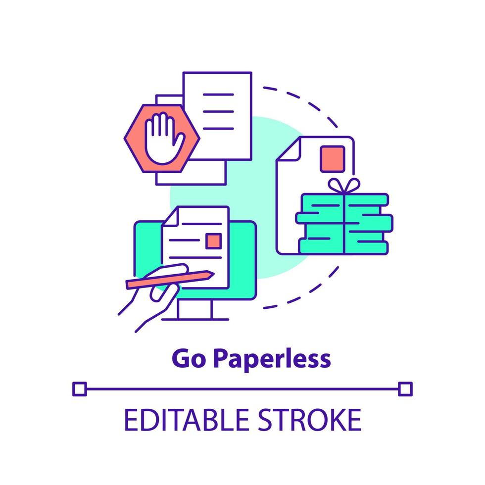 Go paperless concept icon. Digital documents. Remote work productivity tip abstract idea thin line illustration. Isolated outline drawing. Editable stroke. vector