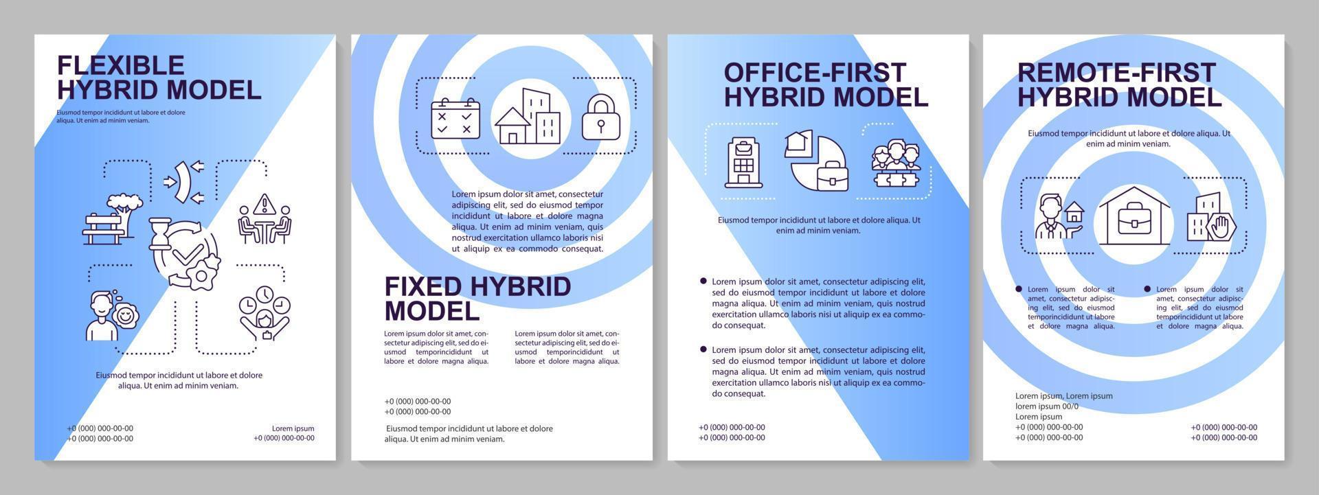 Models of hybrid work blue brochure template. Scheduling. Leaflet design with linear icons. Editable 4 vector layouts for presentation, annual reports.