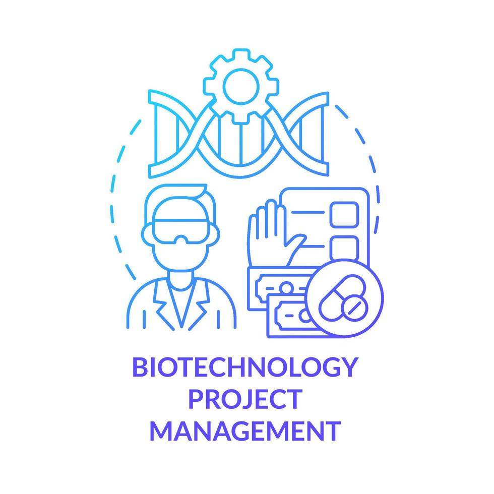 Biotechnology project management blue gradient concept icon. Lab research. Scientific specialist abstract idea thin line illustration. Isolated outline drawing. vector