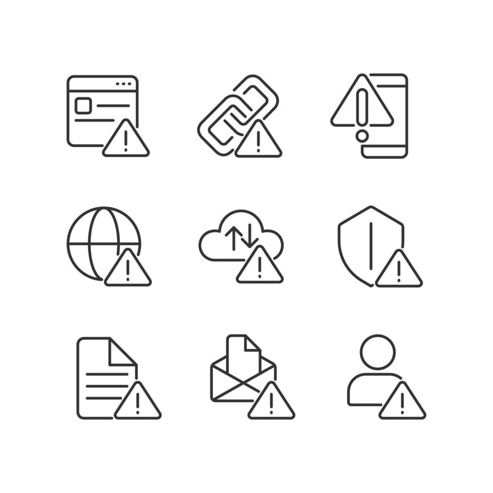 Network connect issues pixel perfect linear icons set. Access problem. Internet connection interruption. Customizable thin line symbols. Isolated vector outline illustrations. Editable stroke