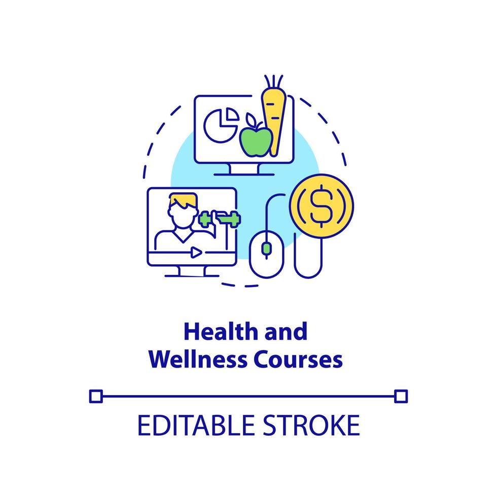 Health and wellness courses concept icon. Fitness and nutrition. Online tutorial idea abstract idea thin line illustration. Isolated outline drawing. Editable stroke. vector