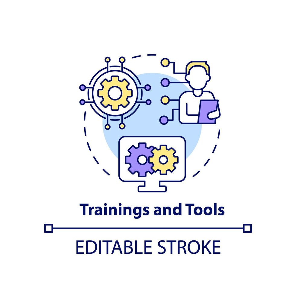 Training and tools concept icon. Business workflow. Creating hybrid environment abstract idea thin line illustration. Isolated outline drawing. Editable stroke. vector