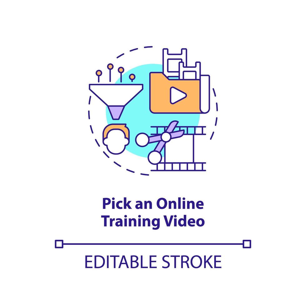 Pick online training video concept icon. Creating educational video abstract idea thin line illustration. Isolated outline drawing. Editable stroke. vector