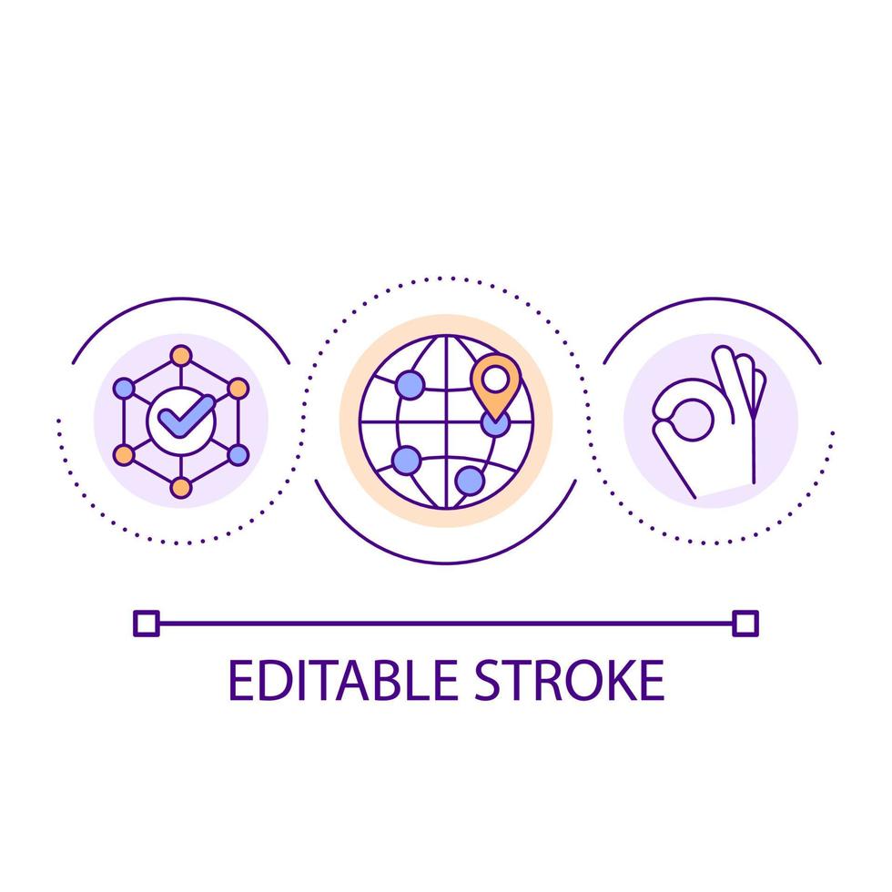 Interaction around world loop concept icon. Global network abstract idea thin line illustration. Globalization. Connecting effectively. Isolated outline drawing. Editable stroke. vector